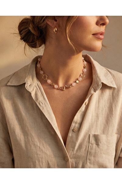 LUMİAAURA PEMBE KUVARS VE HEMATİT TAŞLI ALTIN KAPLAMA CHOKER KOLYE