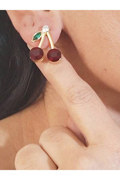 EDWOL أقراط نسائية من الزركون T مرصّع بالأحجار على شكل توت الكرز المزدوج