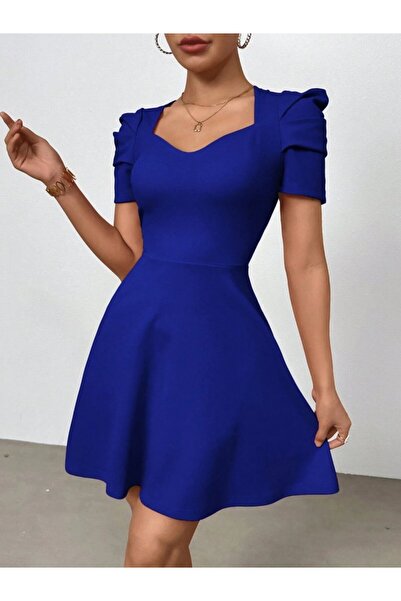 HYEM Women's Short-Sleeved V-Neck Kilos Mini Imported Crepe Dress