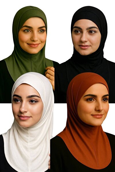 ALDAIYR 4 Pcs Ninja Bone Stretch Fabric Hijab Bonnet with Neck Collar