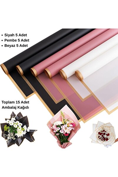 ASL ArtPaper Çiçek Ambalaj Paketleme ve Buket Kağıdı - Siyah Beyaz Pembe- Alt...