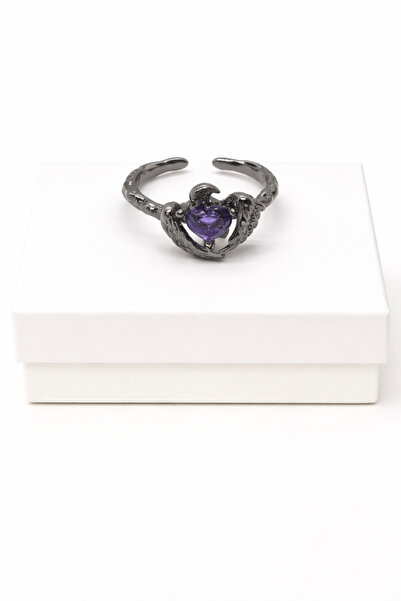 MakeWell Gothic Dragon Wing Purple Heart Stone Ring – Adjustable Gothic Punk ...