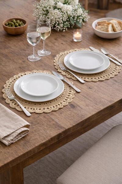 livadesign7 Set of 2 Hand-Knitted Wicker Plate Mats - Paper Rope - American S...