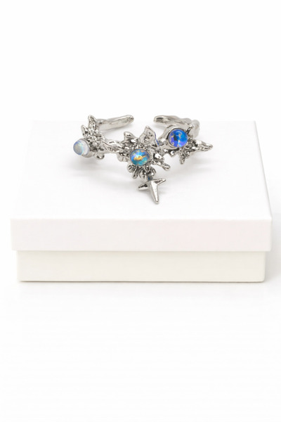 MakeWell Gothic Black Flower and Red Drip Stone Ring – Adjustable Gothic Punk...