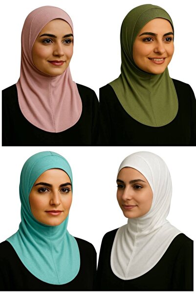 ALDAIYR 4 Pcs Ninja Bone Stretch Fabric Hijab Bonnet with Neck Collar