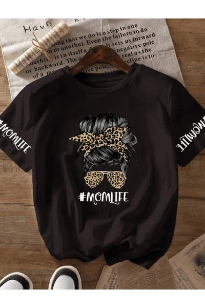 gencerco Μπλουζάκι  "Mom Life Με λεοπάρ τύπωμα Premium oversized "