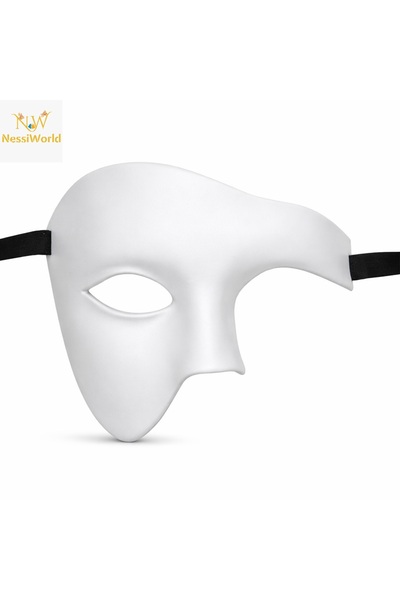 My Reality Fashion قناع أبيض نصف شفاف للرجال – قناع فانتوم للحفلات والرقص