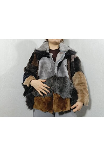 hoaryage Παλτό PatchWork με γούνα εσωτερικά και γνήσιο δέρμα εξωτερικά, από δ...