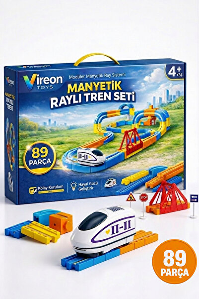 Vireon Manyetik Raylı Tren Seti 89 Parça - Eğitici ve Zeka Geliştirici 3D Mık...