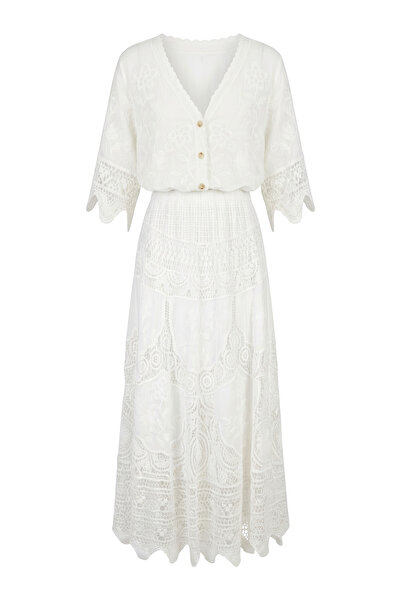 HAZELANNA Set romantic cu broderie din dantelă alb