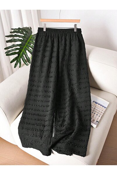 WEEST MODA pantaloni de trening negri cu picior larg, din țesătură cu volane