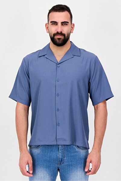 Aeropostale Men Regular Fit Textured Short Sleeve Casual Shirt, Slate Blue