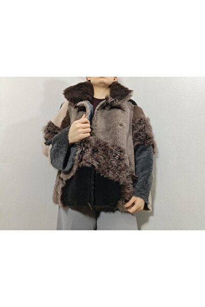 hoaryage Παλτό PatchWork με γούνα εσωτερικά και γνήσιο δέρμα εξωτερικά, από δ...