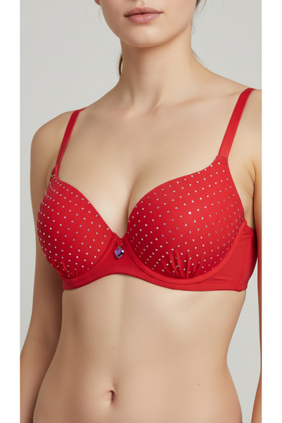 luvia Butik Taş Detaylı Kırmızı Destekli Sütyen – Kadın İç Giyim