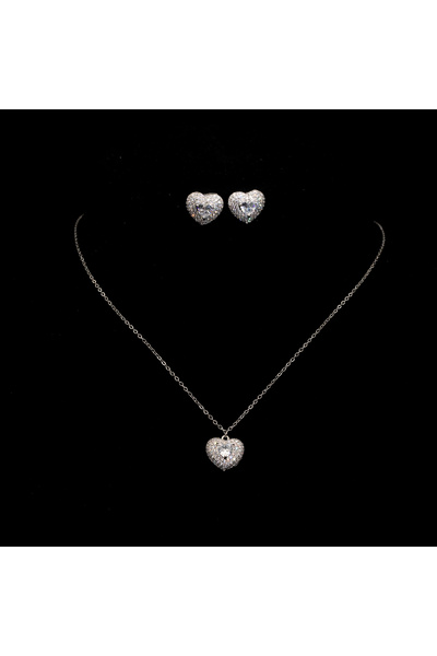 ElectraStore Shiny White Gold Plated Earrings And Necklace Set Silver Love