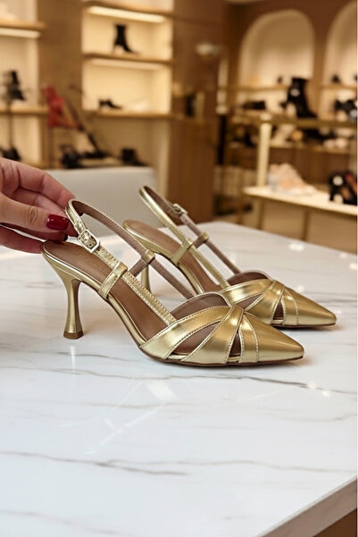 Modavien Women's 7 cm Metallic Gold Evening Dress Shoes