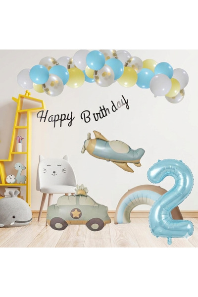 ÇITIPITISTORE Retro Birthday Set; Airplane, Car, Rainbow, Number and 20 Latex...