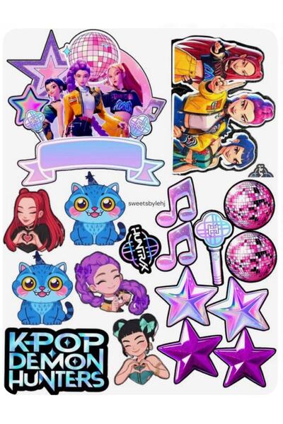 Limitless Design K-Pop Themed Sticker Set 22X30 cm – K-Pop Characters, Musical Notes and Stars Sticker |   Laptop,