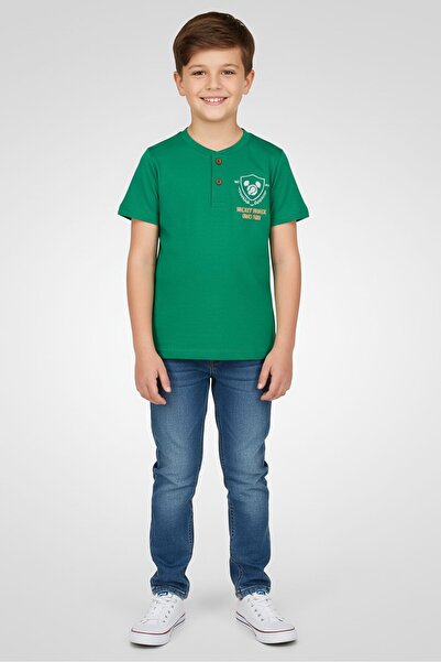 Disney X Mickey And Friends Kids Boy Crew Neck Embroidered T-Shirt, Green