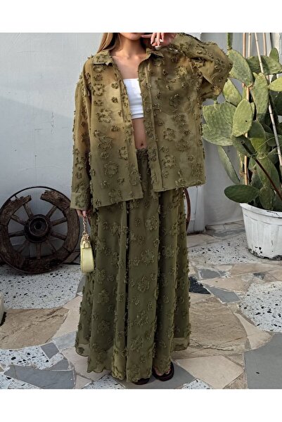 Lavanta Tekstil مطرز طقم قميص وتنورة من الشيفون