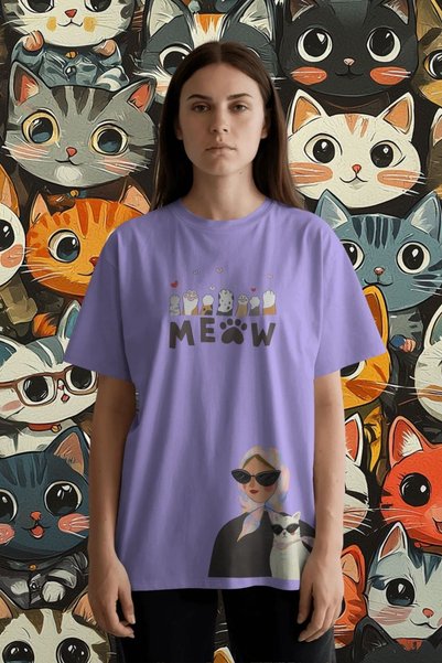 Ninkasiwear Cool Cat Printed Oversized 24/1 Cotton T-Shirt