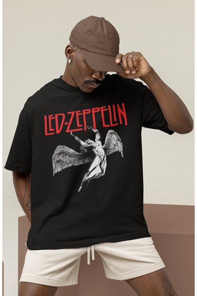 SEVBANO Tricou oversize unisex cu imprimeu Led Zeppelin Rock Metal Music Band