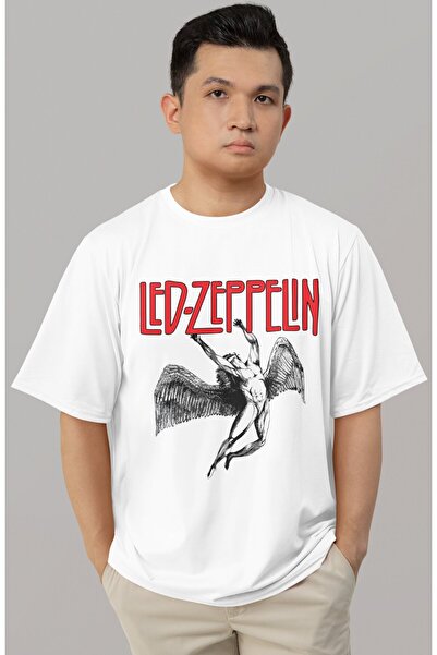 SEVBANO Tricou oversize unisex cu imprimeu Led Zeppelin Rock Metal Music Band