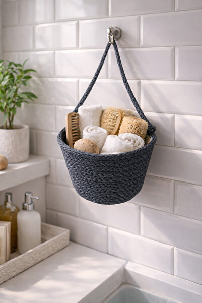 ÖRGÜM Bathroom Organizer Basket Decorative Multi-Purpose Organizer 15X15 cm