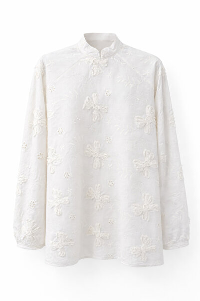 HAZELANNA Bluză albă cu broderie în relief