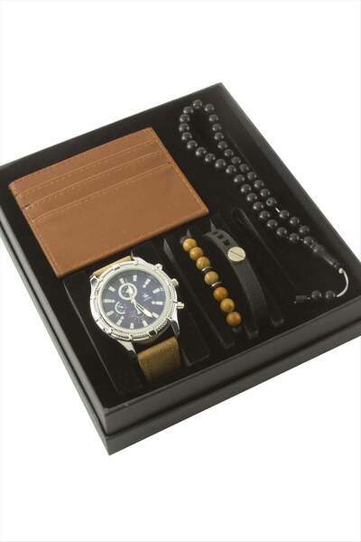 OEM Metal Kol Saati Tesbih Bileklik ve Cüzdan Kutulu Set