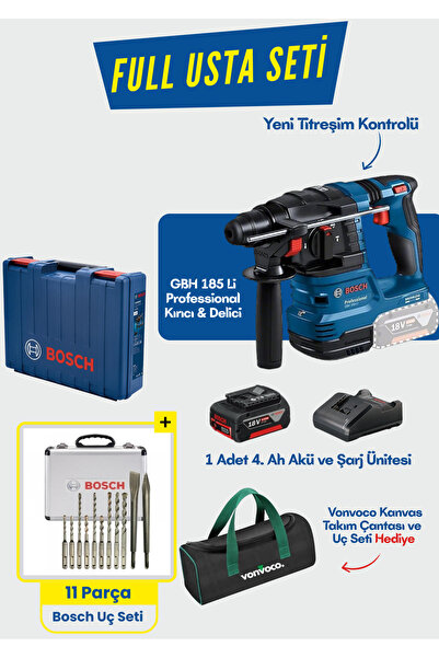 Bosch GBH 185 li Şarjlı Kırıcı Delici Darbeli Akülü Hilti Tek Akülü Usta Seti...