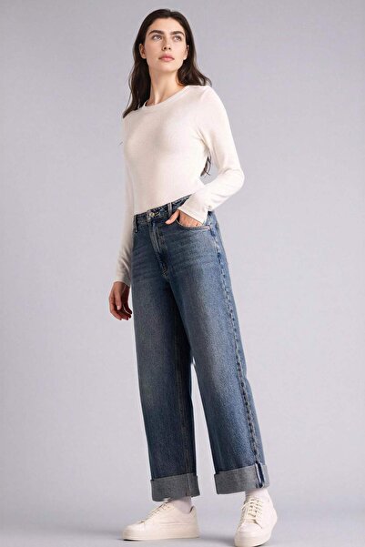 DeFacto Φαρδύ τζιν παντελόνι με ψηλόμεσο και διπλωμένο μπατζάκι F9599AX26SP