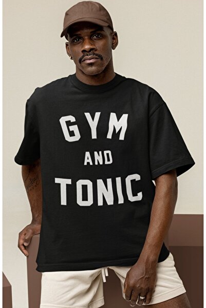 SEVBANO Tricou oversize unisex cu imprimeu Design Gym And Tonic Sportsman Fit...