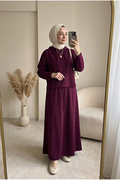 PALME D'OR طقم تنورة نسائي قماش مودال كامبا بغطاء رأس