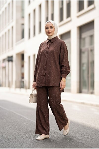 PALME D'OR Women's Stone Detailed Hijab Shirt and Pants Set – Stylish Casual ...