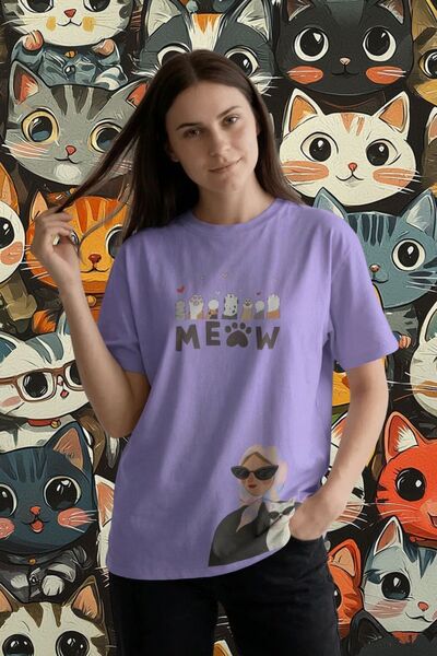 Ninkasiwear Cool Cat Printed Oversized 24/1 Cotton T-Shirt