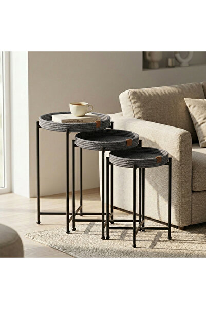 ELF CONSEPT 3'lü Metal Zigon Sehpa Zigon Sehpa Orta Sehpa Yan Sehpa