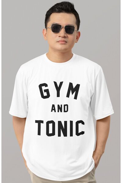 SEVBANO Tricou oversize unisex cu imprimeu Design Gym And Tonic Sportsman Fit...