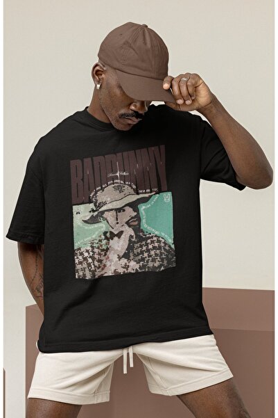 SEVBANO Tricou oversize unisex cu imprimeu Bad Bunny Rapper Singer