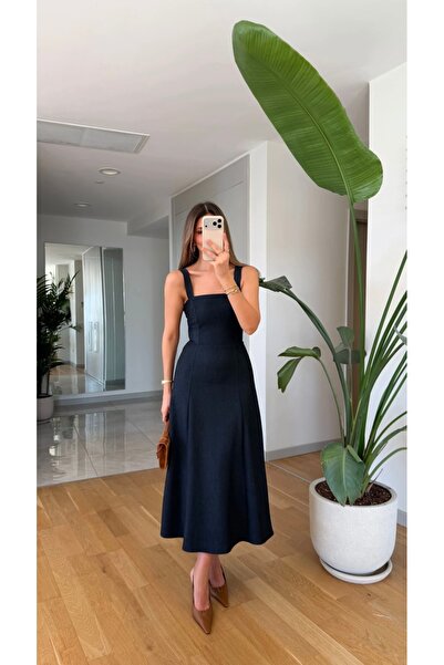 CADDELAMODA Women's Square Collar Midi Dress