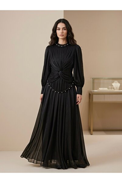 Rabiossa Kadın Modest Siyah Şifon Elbise