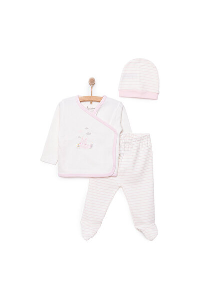 Bebbek Kız Bebek Zıbın-Şapka-Alt Bebe Yaka Uzun Kol Patikli