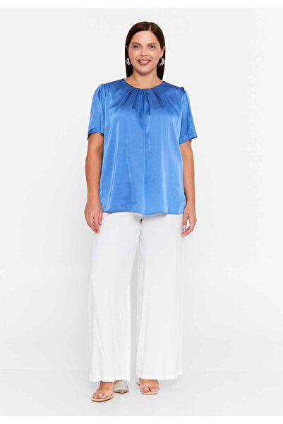 1way Elegant Turkish satin blouse in sky blue
