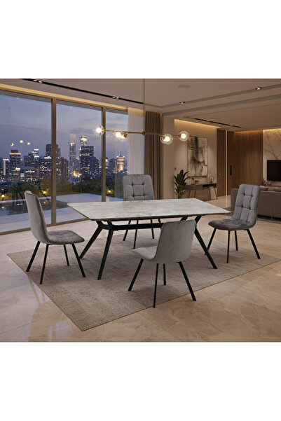 TrentonGCC طقم طاولة طعام خشبية عصرية مع 4 كراسي