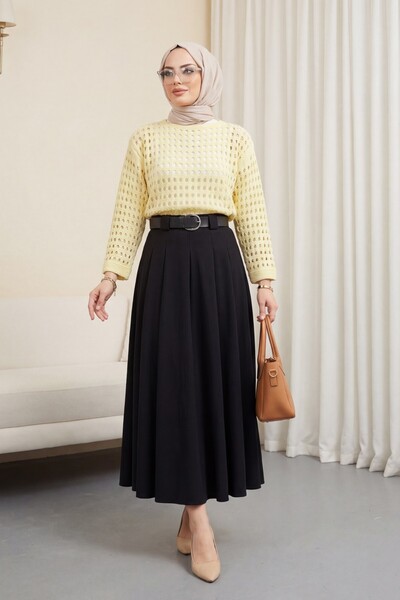 Modamorfo Kayık Yaka Lace-Like Knit Knitwear Sweater - Light Yellow