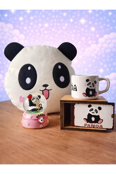 Rüya Kıyısı Kutulu Panda Kupa, Panda Yastık & Işıklı Orta Boy Panda Kar Küres...