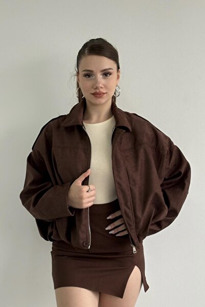 PRİFALDİ Zr Oversized Brown S Suede Bomber Jacket