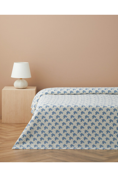 English Home Blue Bouquet Baskılı Pamuklu Çift Kişilik Pike 200x220 cm Mavi