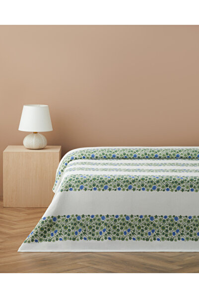 English Home Forest Blossom Baskılı Pamuklu Çift Kişilik Pike 200x220 cm Yeşil