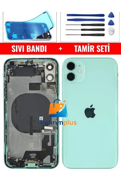 indirimplus iPhone 11 Kasa Dolu Kasa Yan Düğmeler (Açık Yeşil Renk)+ Montaj S...
